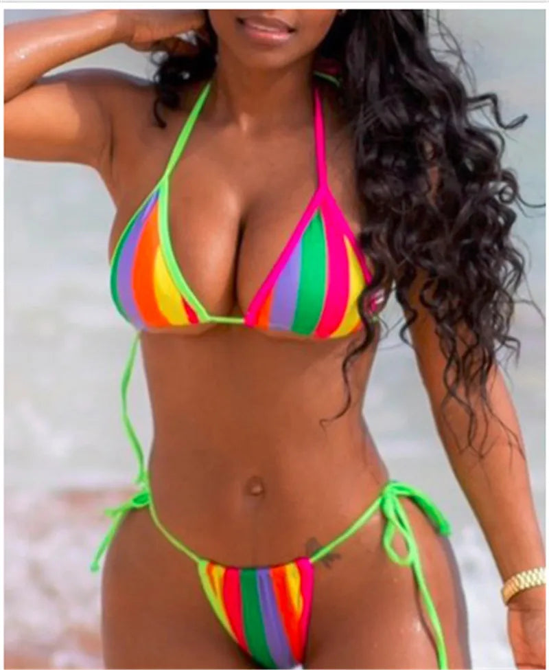 Rainbow Striped Bikini 