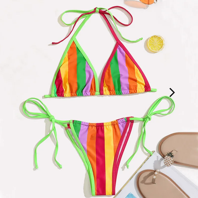 Rainbow Striped Bikini 