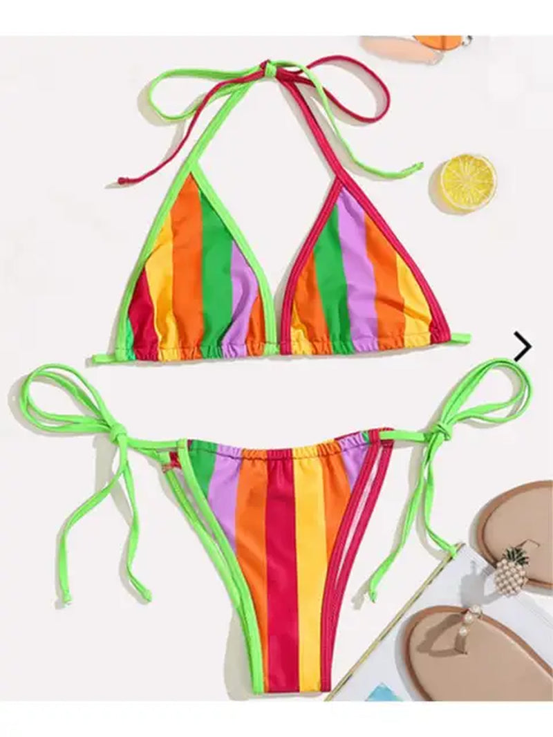 Rainbow Striped Bikini 