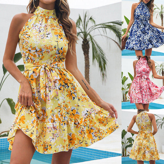 Flower Print Halterneck Dress 