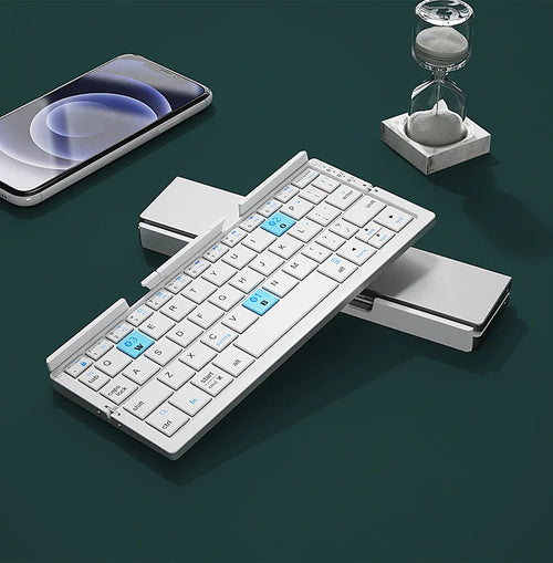 BOW Mini Folding Bluetooth Keyboard Wireless Keypad Support3 Devices with Stand Rechargeable Foldable Keyboard for Phone Tablet