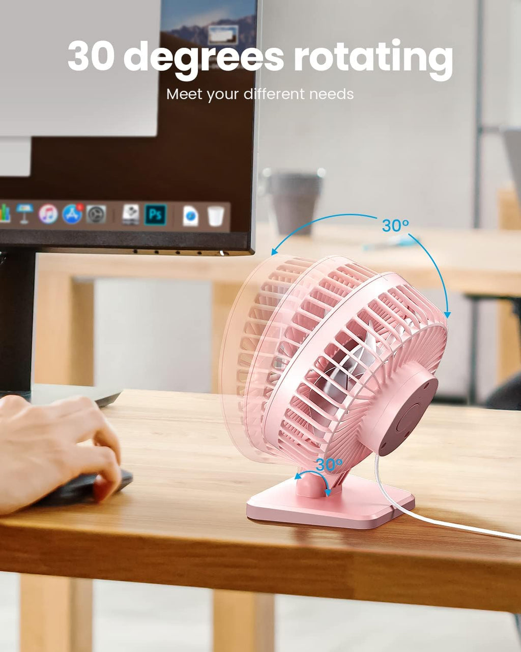 USB Desk Fan, Small but Powerful, Personal Portable Quiet 3 Speeds, Adjustable Mini Table Desktop Fan for Cooling Home Office Car Summer Travel Gifts Pink