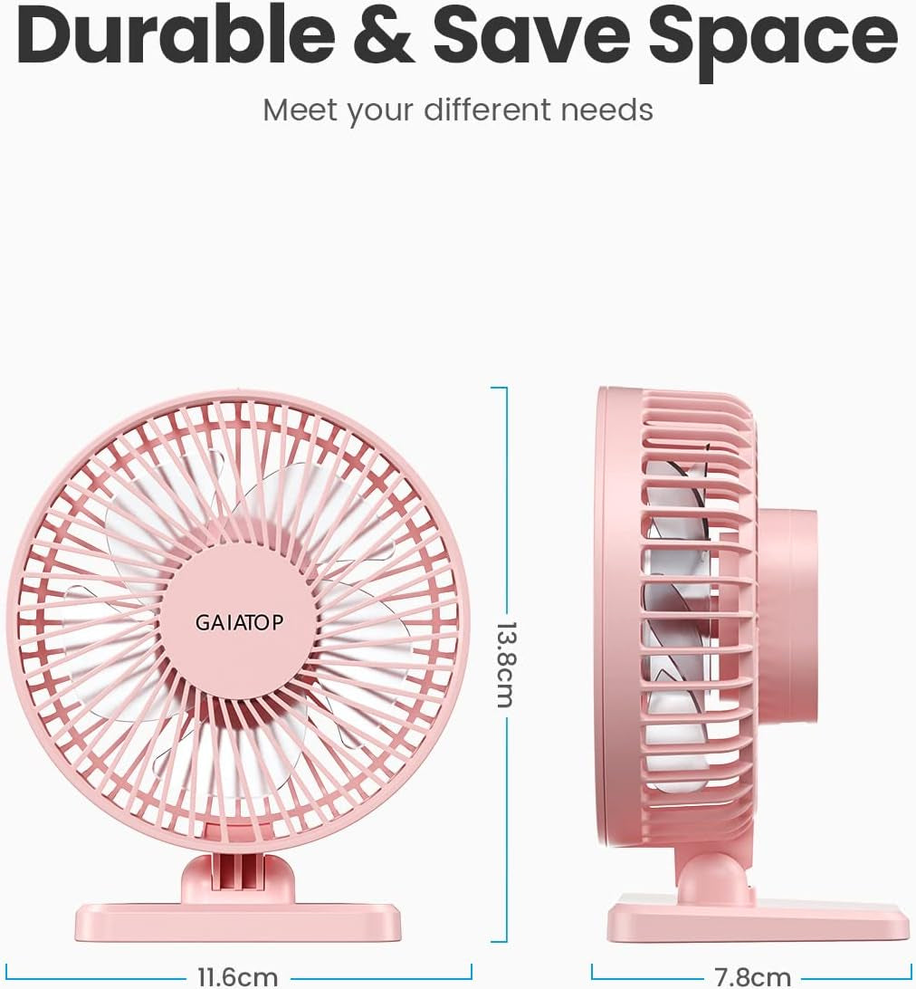 USB Desk Fan, Small but Powerful, Personal Portable Quiet 3 Speeds, Adjustable Mini Table Desktop Fan for Cooling Home Office Car Summer Travel Gifts Pink