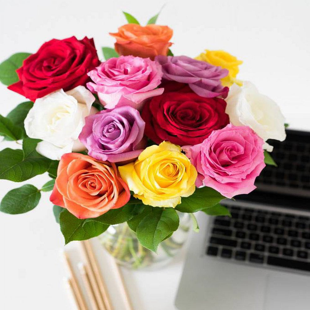 Rainbow Roses™ with Chocolates & Teddy Bear